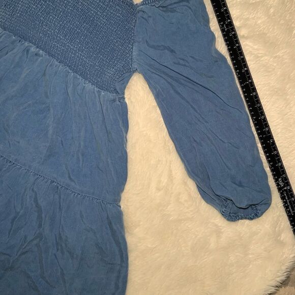 Sz XS Old Navy Peasant Jean Chambray Puffy Sleeve Drawstring Chest Dress - Picture 8 of 8